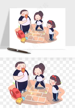 手绘儿童小孩玩耍png免抠