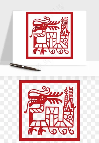 十二生肖剪纸中式纹样图案png免抠