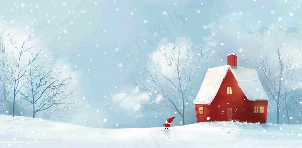 冬天白雪覆盖寒冷唯美雪景大寒插画背景