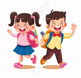 背着书包上学的学生卡通插画免抠