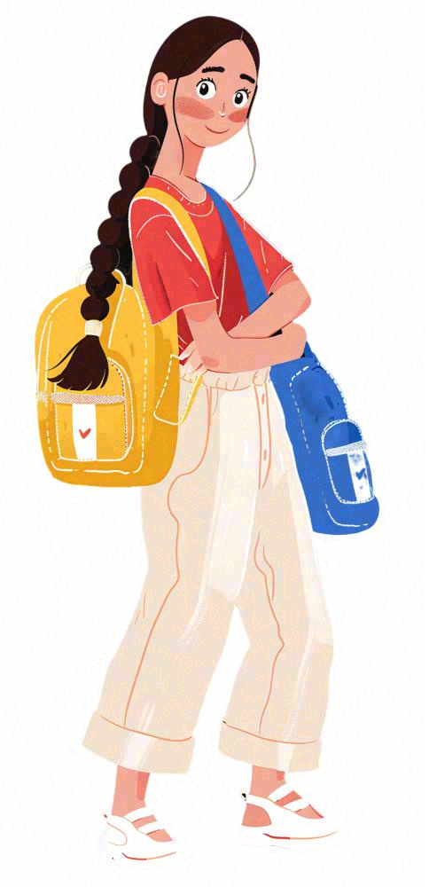 背着书包的少女学生人物卡通插画免抠