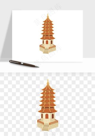 国潮高塔古塔楼建筑png免抠