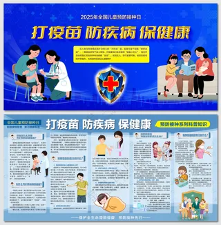 蓝色全国儿童预防接种日展板
