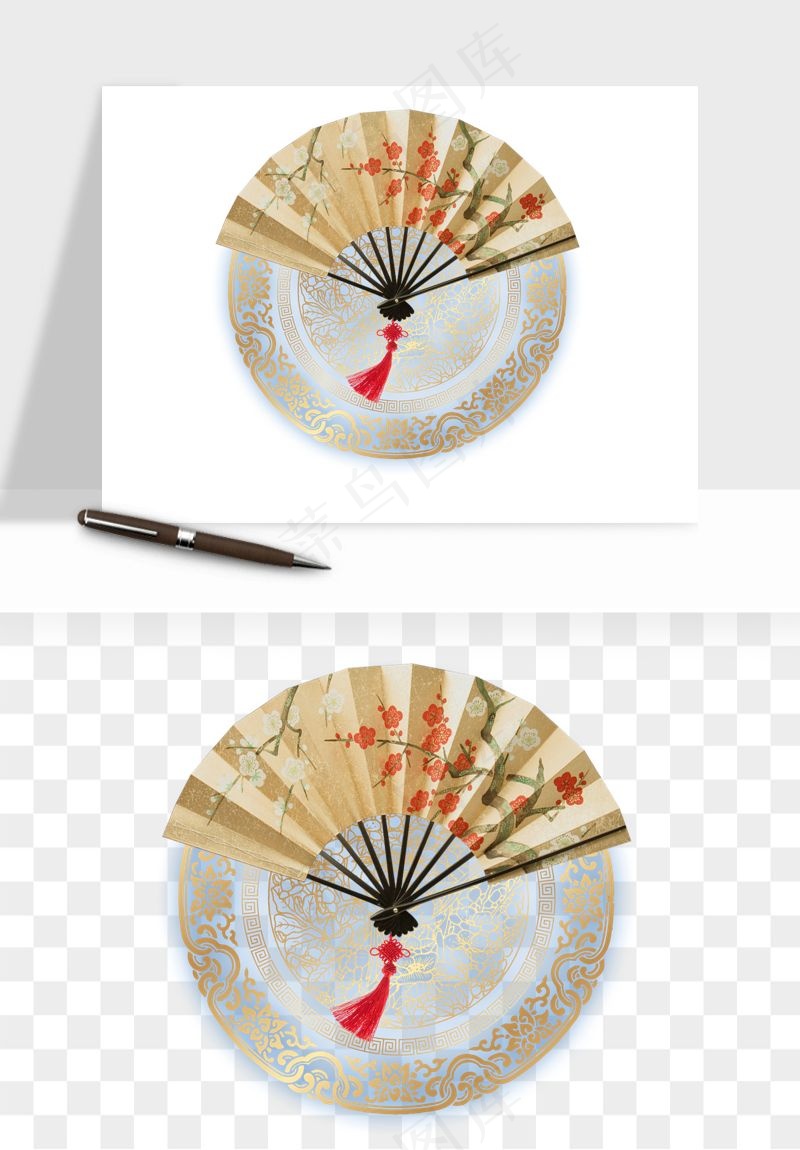 古风扇子元素png免抠