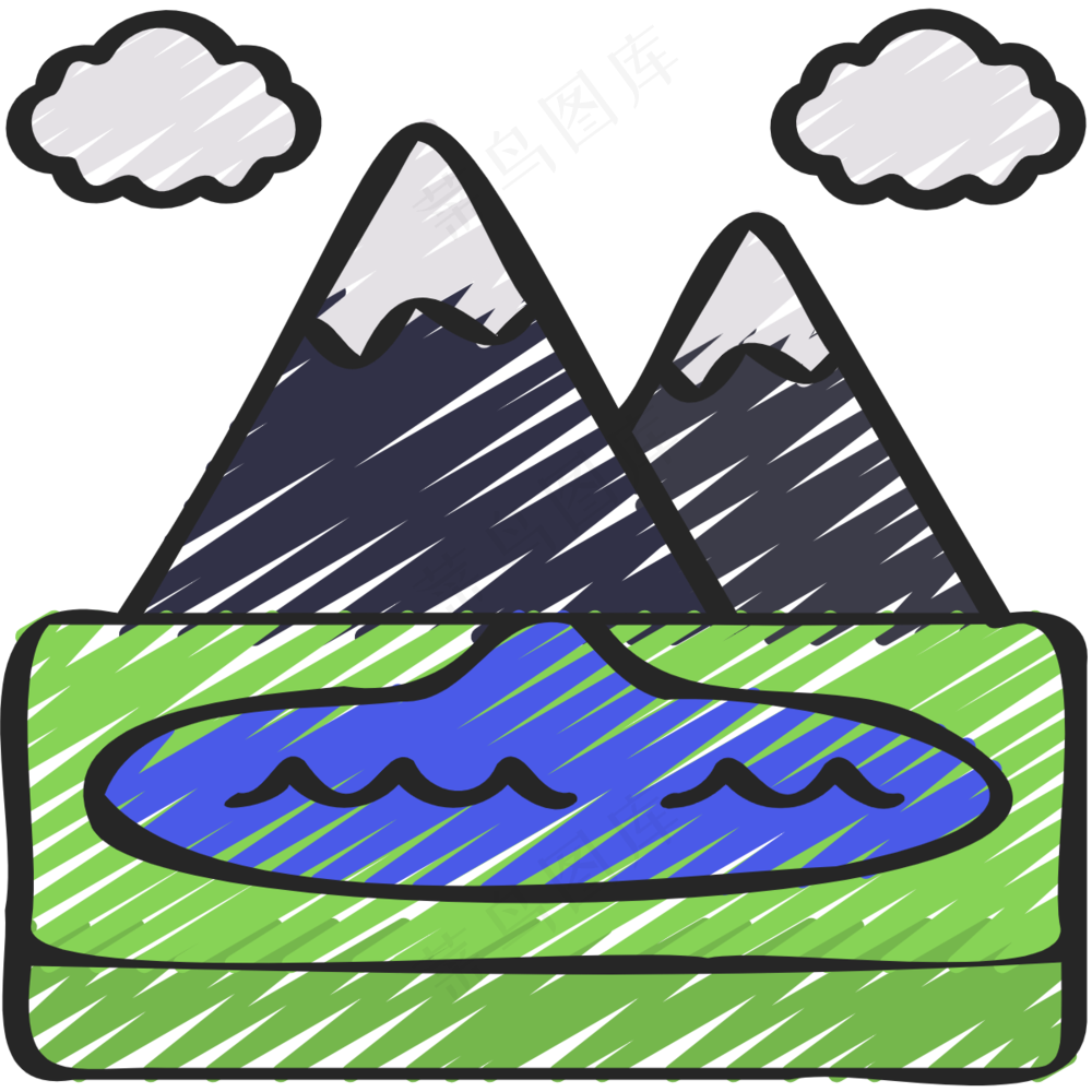 山川湖泊 铅笔手绘图标icon