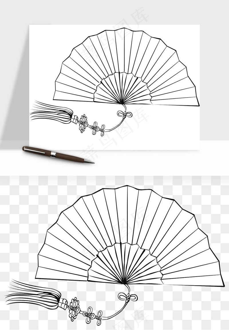 古风扇子元素png免抠