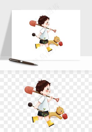 手绘植树节挖土人物png免抠