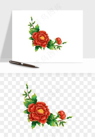 手绘国潮牡丹花花卉图案png免抠