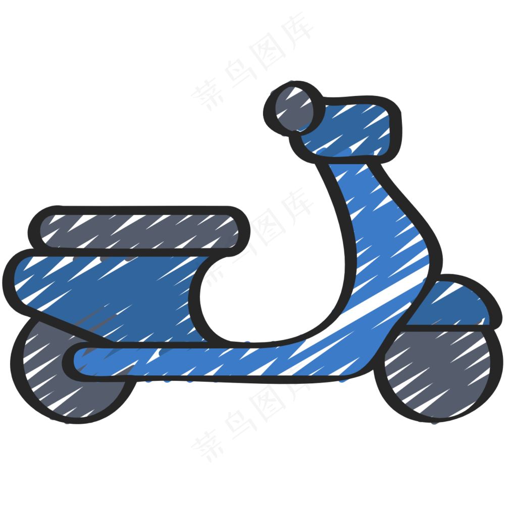 蓝色电动车 小电动 小电驴 铅笔手绘图标icon