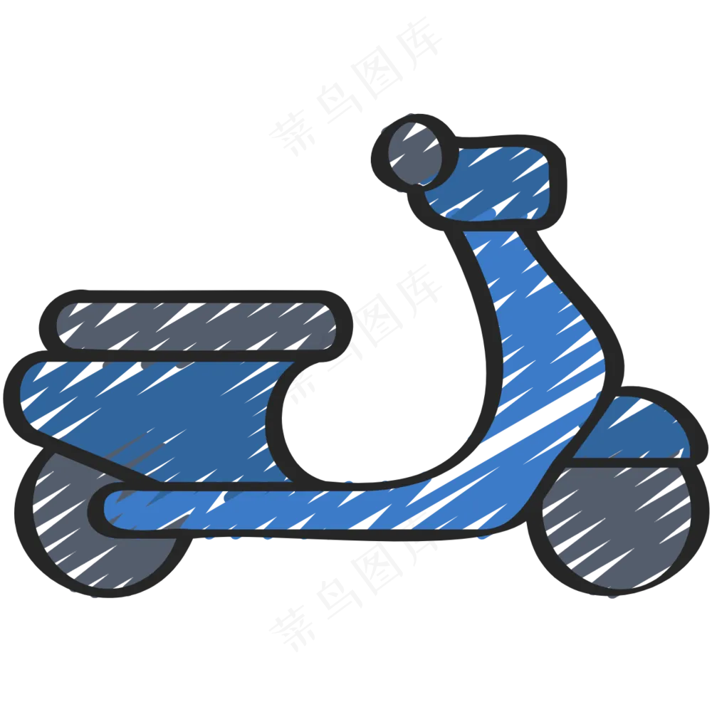 蓝色电动车 小电动 小电驴 铅笔手绘图标icon