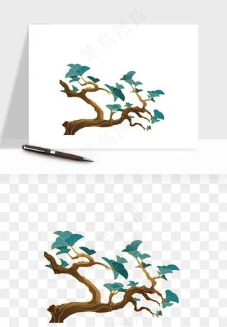 国潮松树松枝松叶png免抠