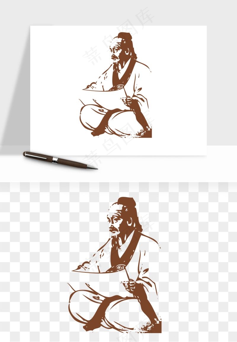 手绘古代诗人文人png免抠