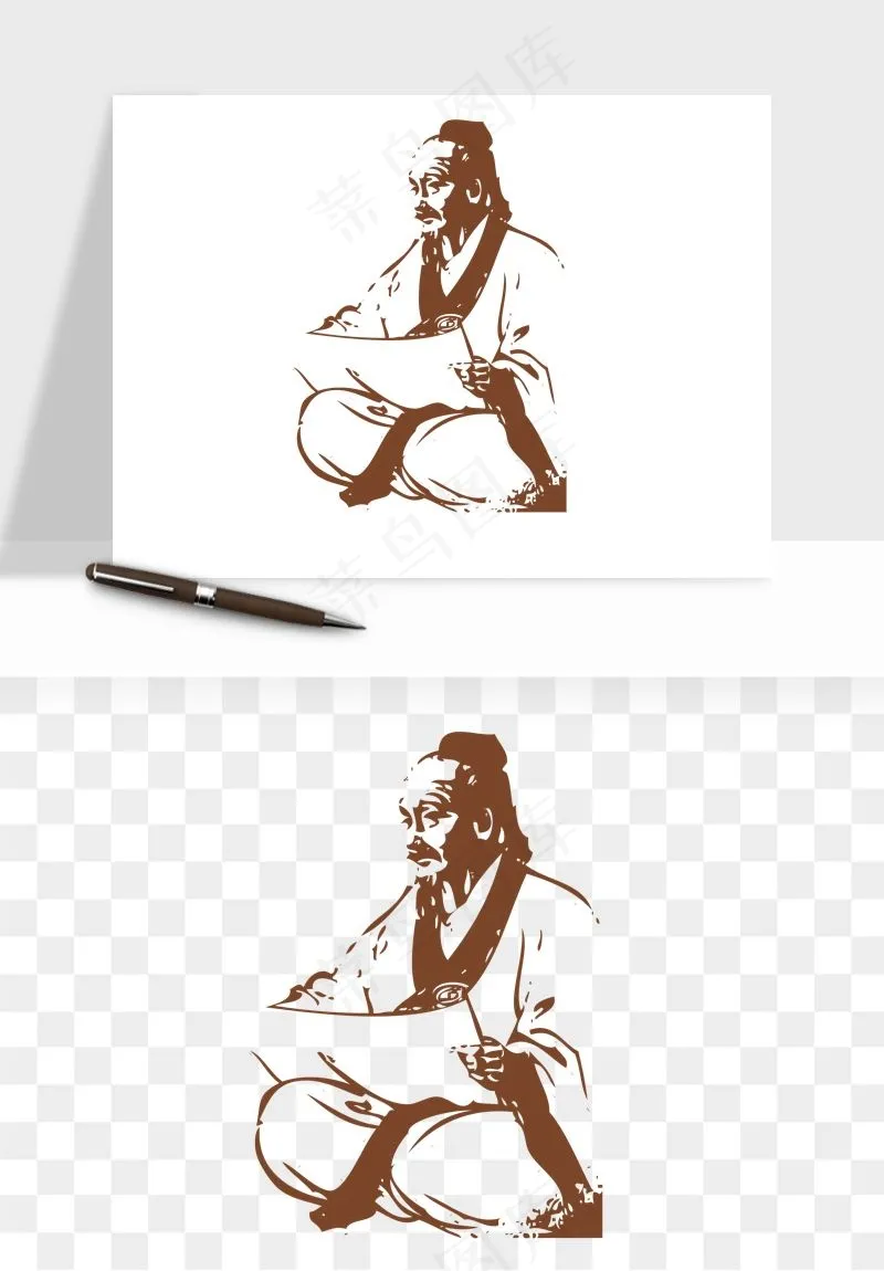 手绘古代诗人文人png免抠