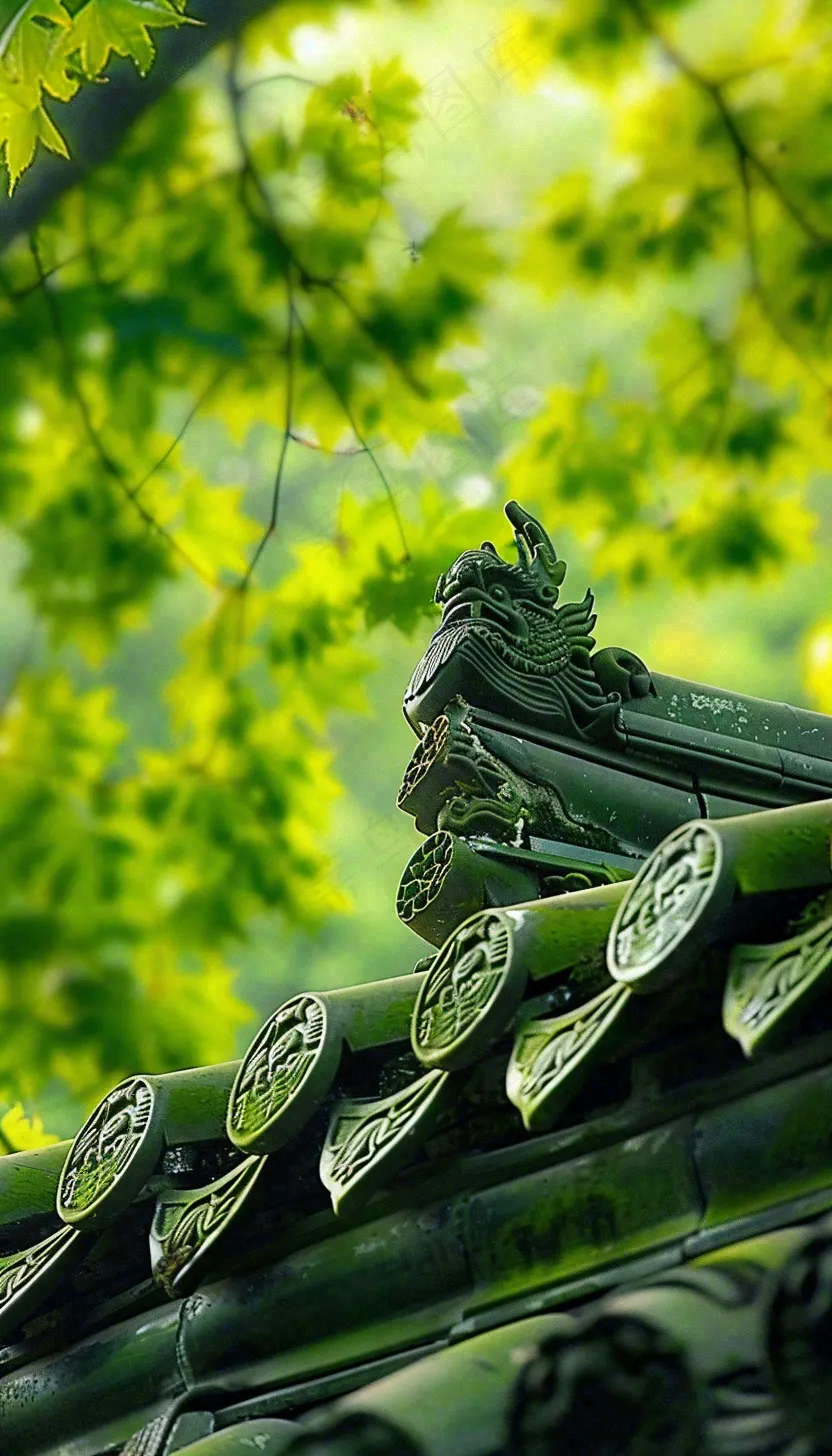 夏天大树绿荫屋檐小清新唯美大暑处暑摄影图