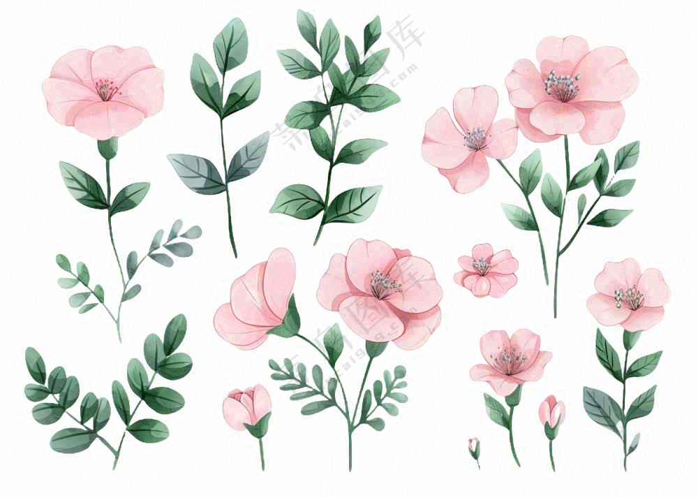 春天粉色花朵插画 免抠