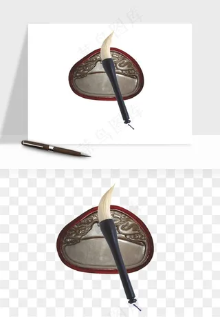 中式砚台毛笔书法png免抠