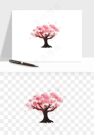 手绘浪漫花树桃花树png免抠