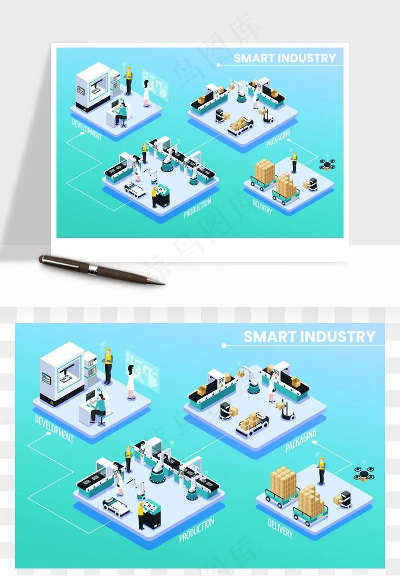 立体2.5D公司人物办公场景矢量png免抠