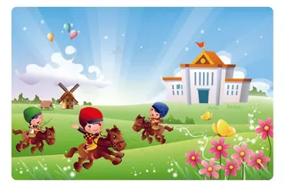 骑马的卡通儿童