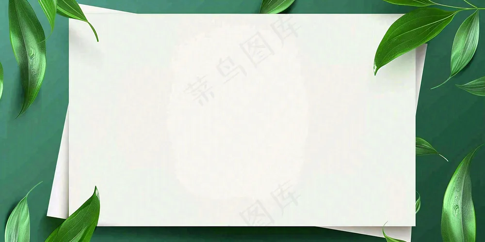 绿叶粽叶绿色边框白色信封端午节插画背景