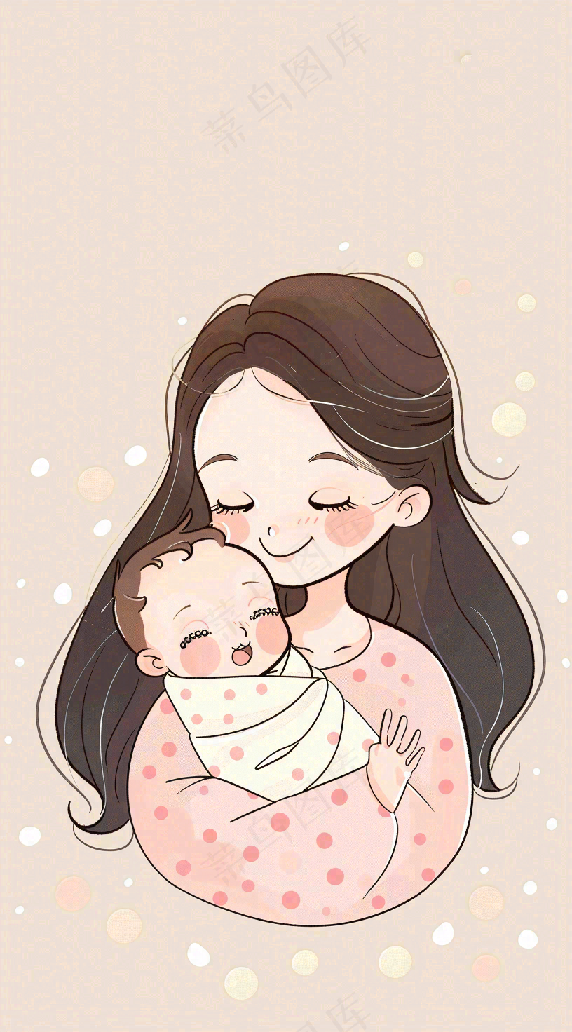 母亲节妈妈亲情抱着孩子鲜花光辉插画背景