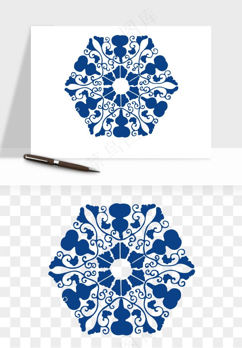 青花瓷花纹花卉图案png免抠