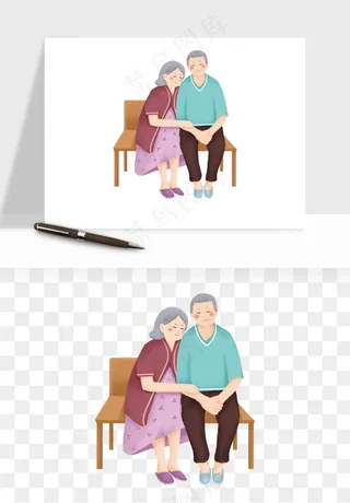 手绘老人陪伴png免抠