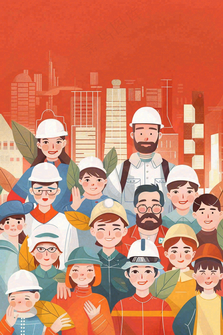 卡通插画劳动节职业人物形象插画背景