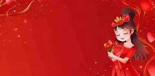 红色鲜花花束女生节女神妇女节情人节插画背景