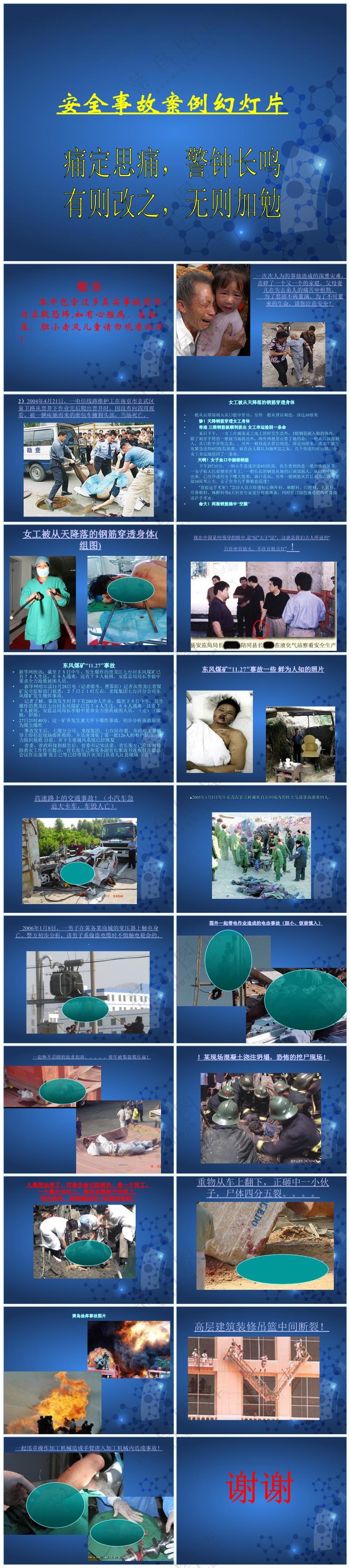 蓝色职场风触目惊心的职业安全事故案例幻灯片