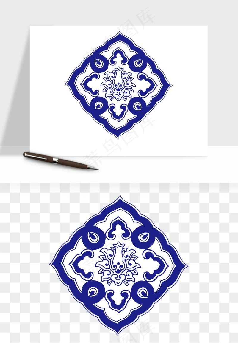 青花瓷花纹花卉图案png免抠