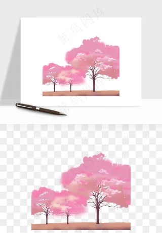 手绘浪漫花树桃花树png免抠