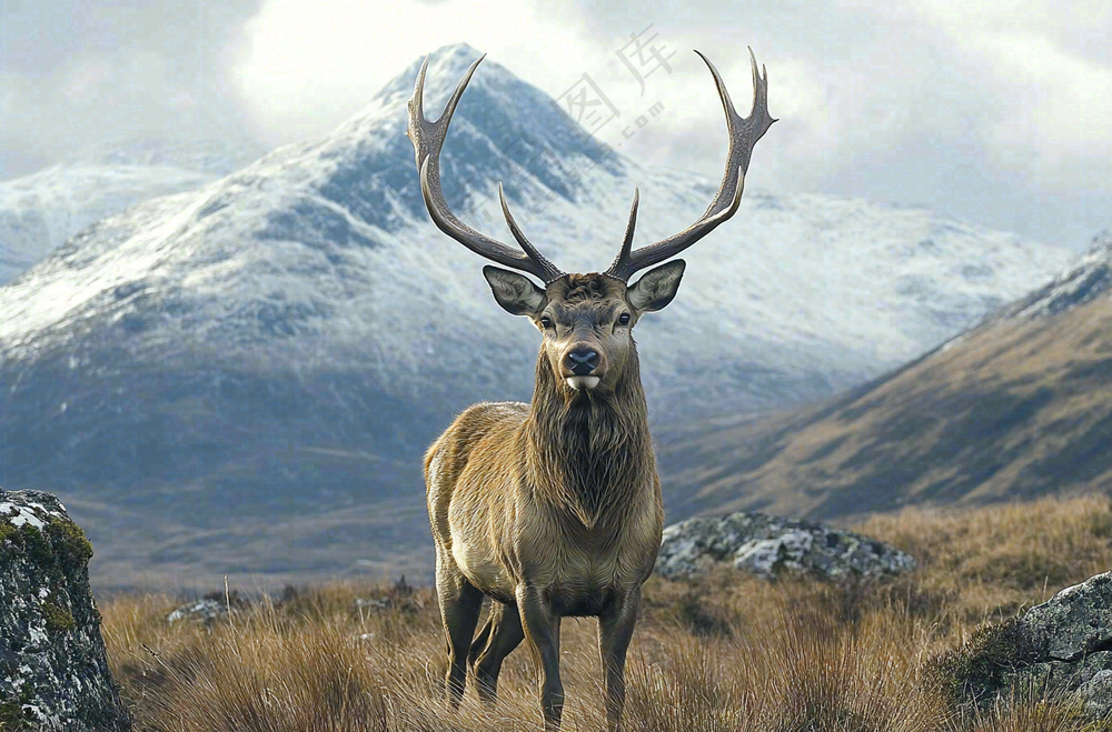 鹿动物山间草原的鹿摄影图