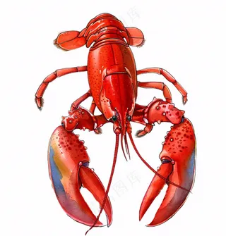 大龙虾海洋海鲜卡通插画免抠