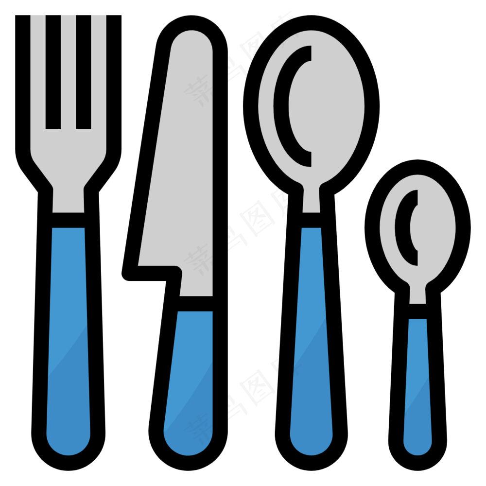 餐具 叉子 餐刀 勺子 汤匙 线性彩色图标