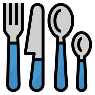 餐具 叉子 餐刀 勺子 汤匙 线性彩色图标