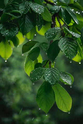 清晨植物绿叶上的露珠水滴雨水谷雨寒露摄影图