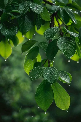 清晨植物绿叶上的露珠水滴雨水谷雨寒露摄影图