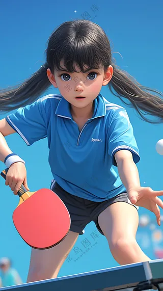 运动女孩打乒乓球