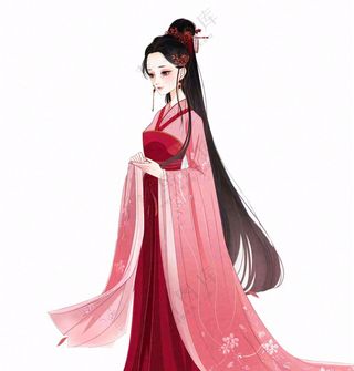 红色衣裙的古风人物少女插画免抠