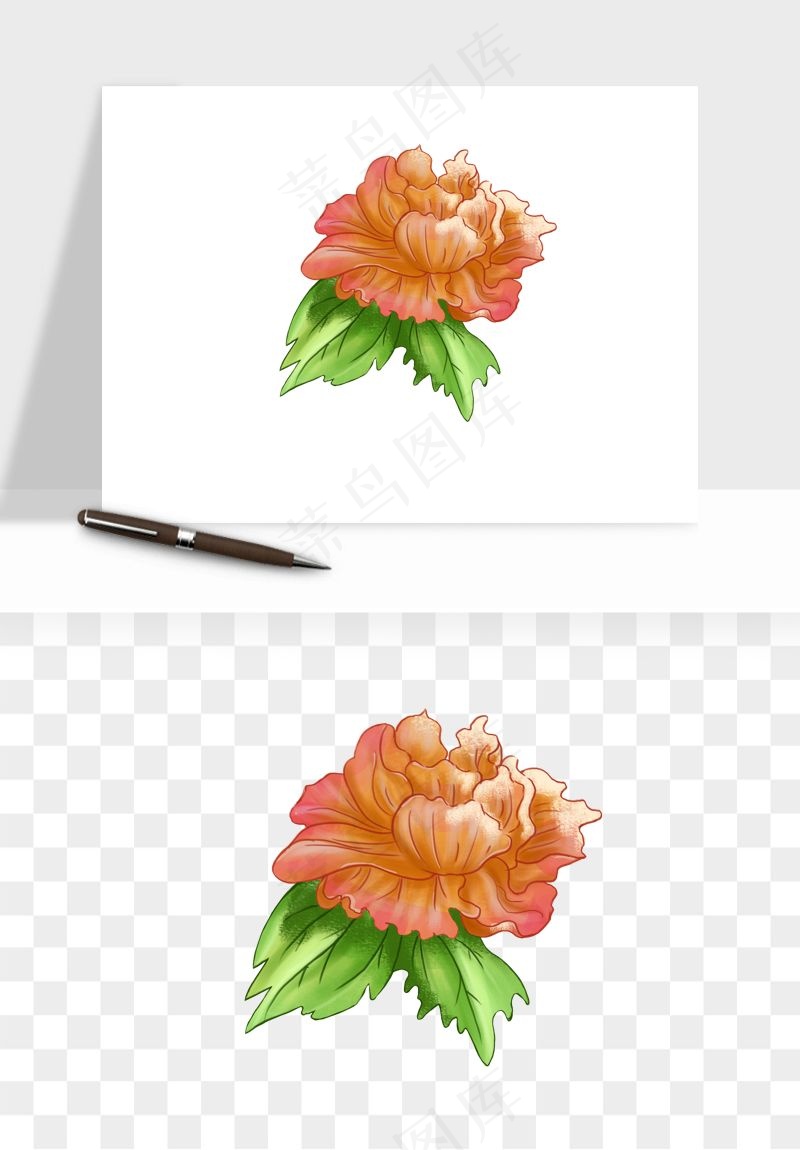 手绘国潮牡丹花花卉图案png免抠