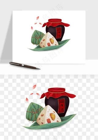 国潮粽子手绘肉粽png免抠