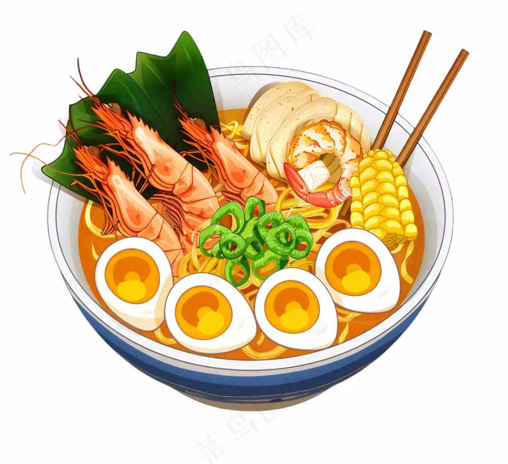 海鲜面美食卡通插画免抠