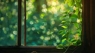 窗台上的植物阳光斑驳立夏摄影图