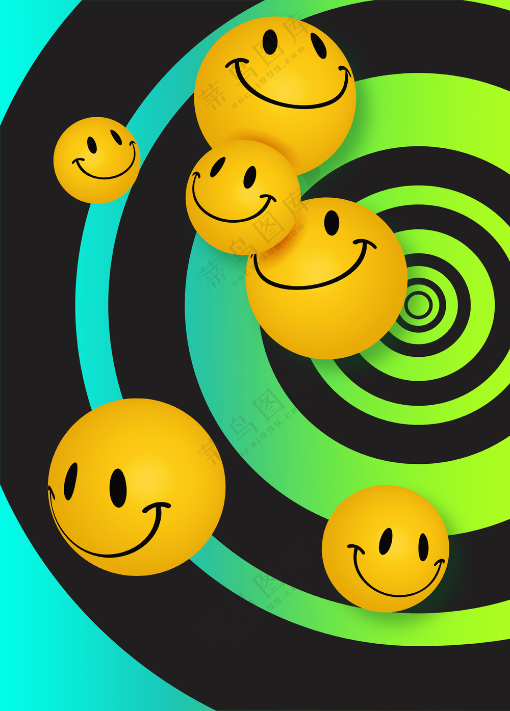 可爱笑脸螺旋舞动感炫彩荧光背景模板