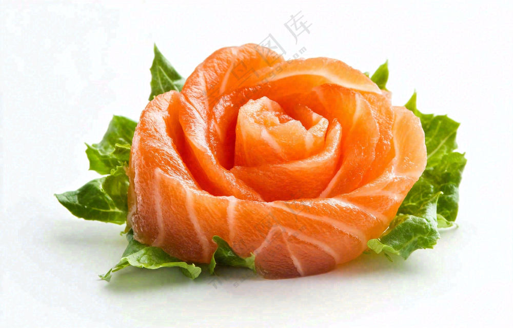 生鱼片三文鱼生菜食物摄影图