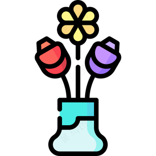 花瓶花束 线性彩色花卉图标