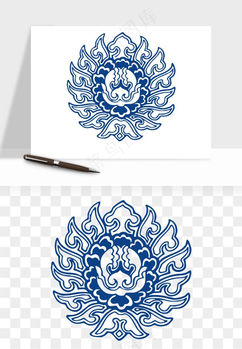 青花瓷花纹花卉图案png免抠