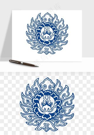 青花瓷花纹花卉图案png免抠