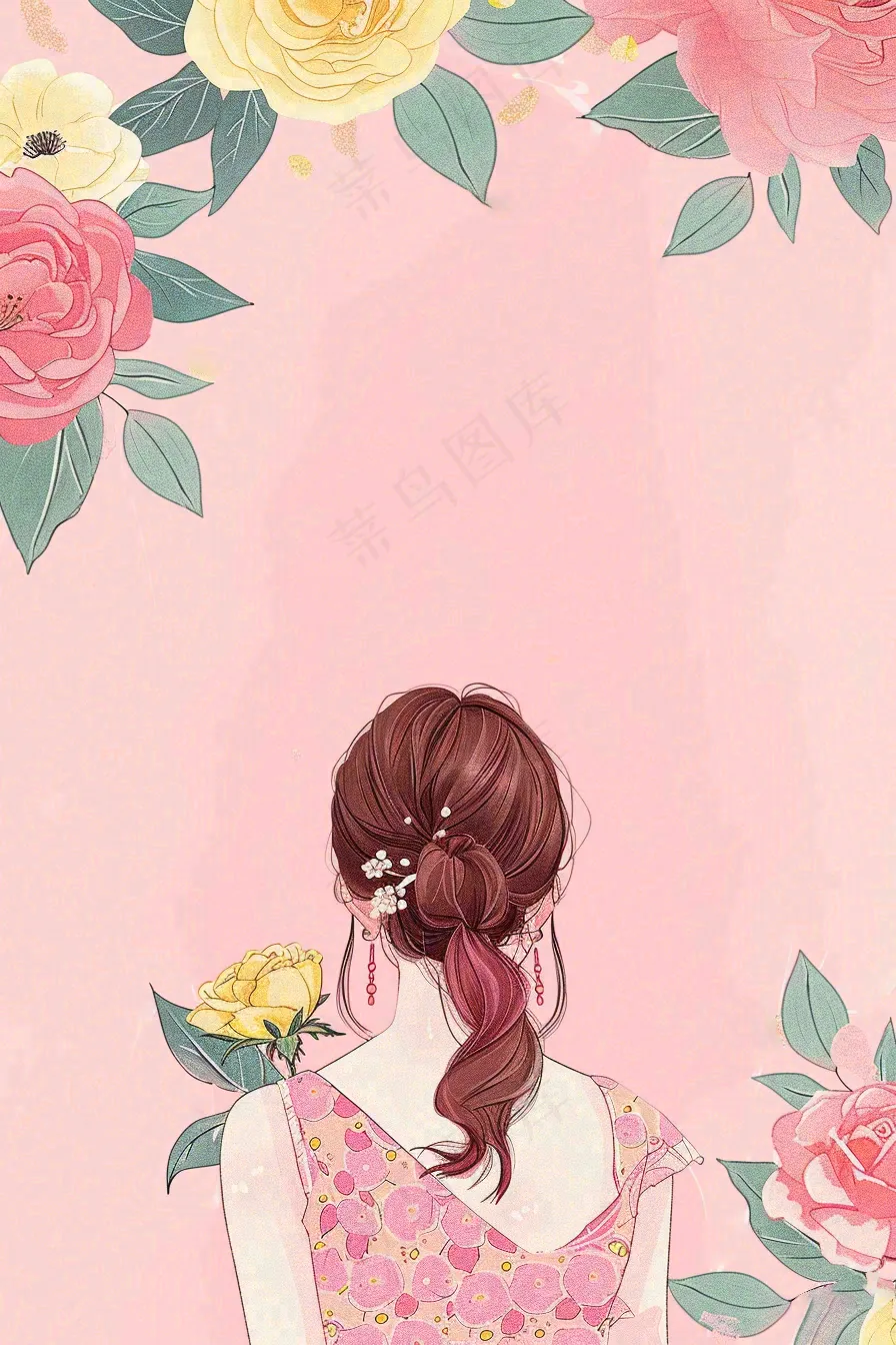 粉色女生节鲜花女神妇女节插画背景